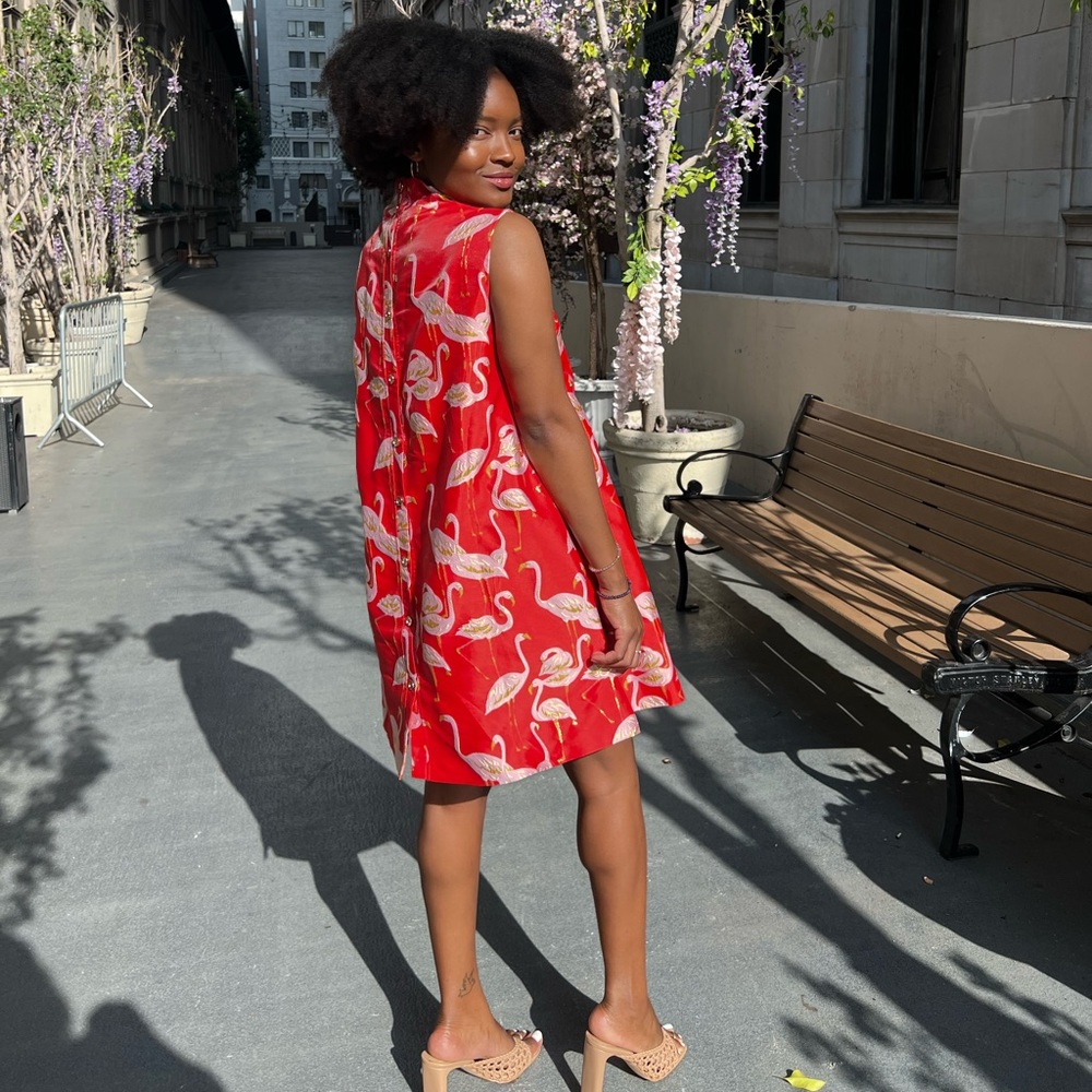 Flamingo Car Coat and Sleeveless Mod Dress Set